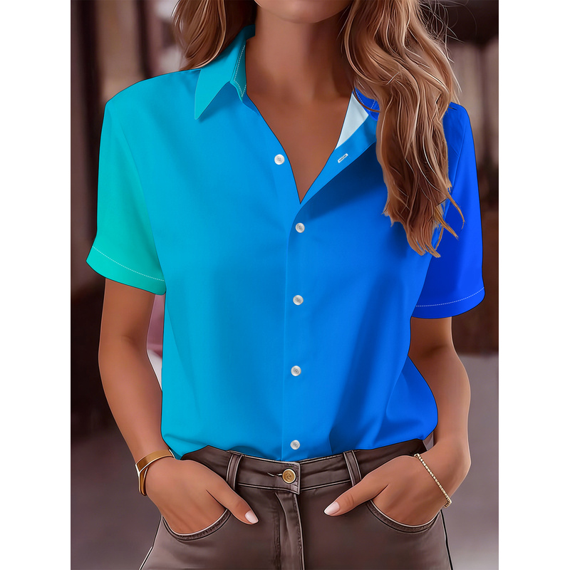 Women Formal Wear Stitching - Damska koszula codzienna z krótkim rękawem,