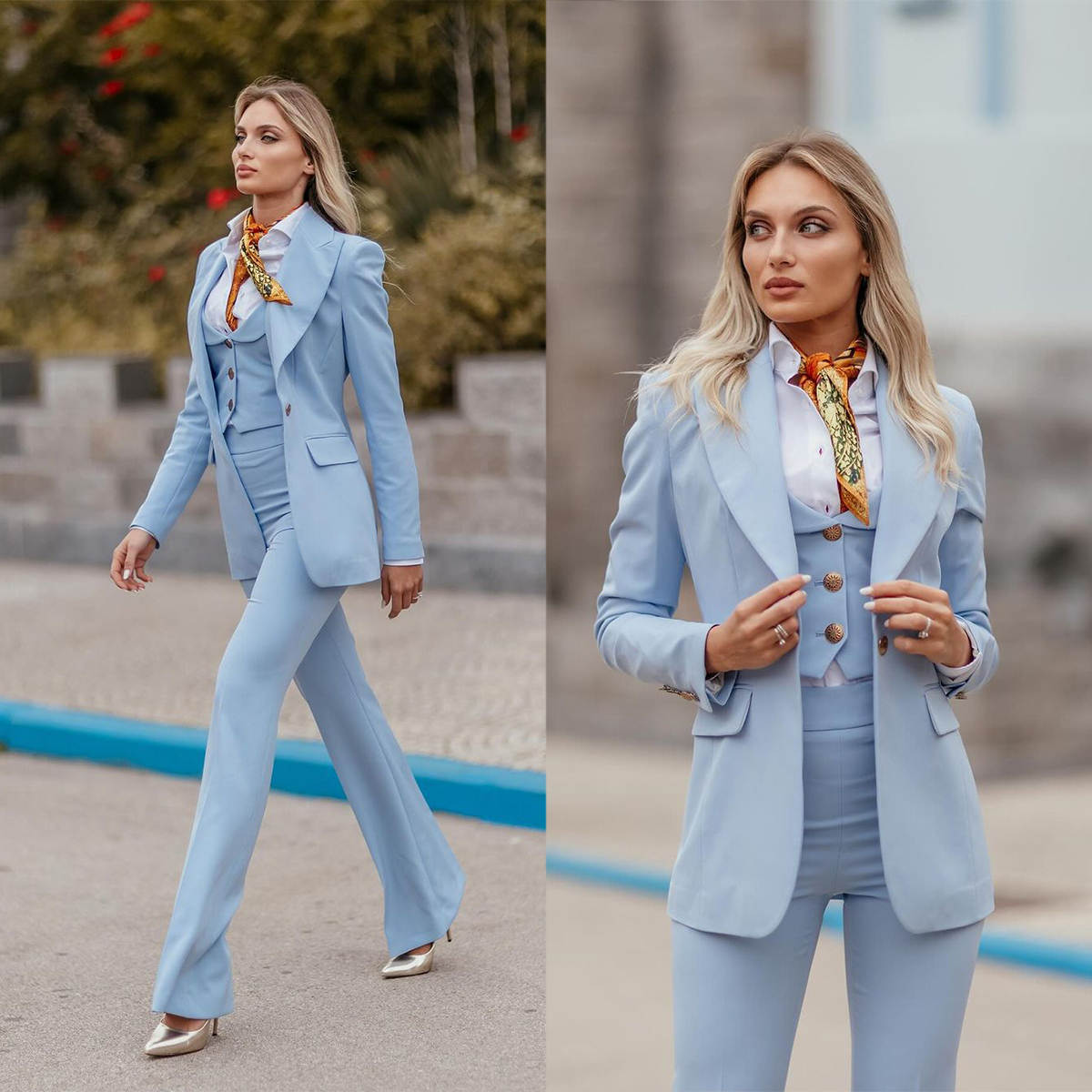 Women Formal Party Wear Dress - Damskie garnitury wizytowe błękitne z ostrymi