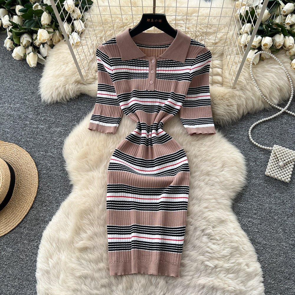 Wrap Dress Work - Sukienka midi damska w paski, styl