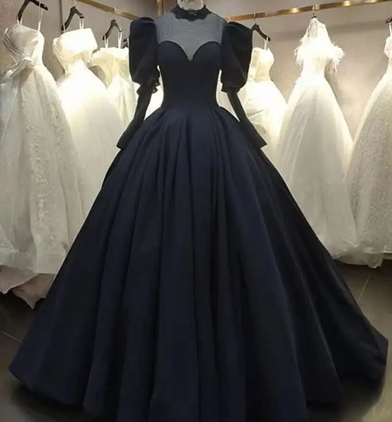 Women'S Gothic Formal Wear - Gotycka Czarna Suknia Ślubna Przezroczysty Dekolt