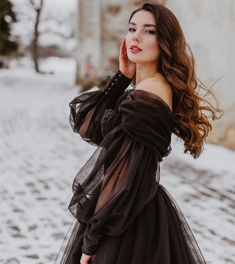 Women'S Gothic Formal Wear - Dostosowane gotyckie czarne suknie ślubne odpinane