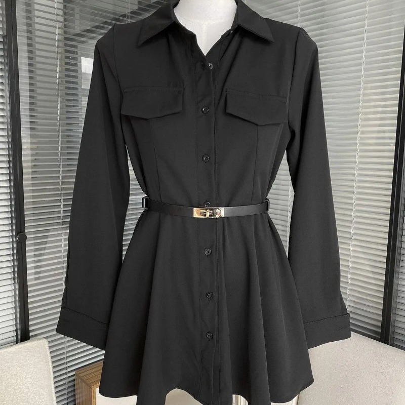 Damska czarna sukienka koszulo – Women Formal Wear Stitching recenzja i cena